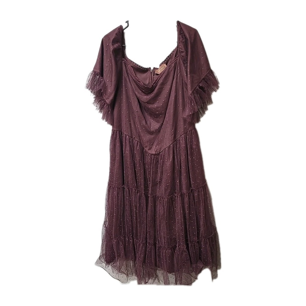 NWT Jessakae Burgundy Ruffle Tiered Whimsical Tulle Maxi Dress Womans Size 2X‎